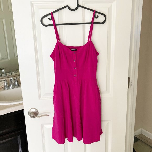 Magenta Poplin Strappy Button-Up Mini Dress with Pockets Size Small - Picture 1 of 5